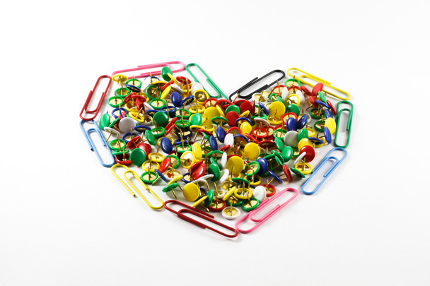 Heart with paper clips and push pins - Photo, Image