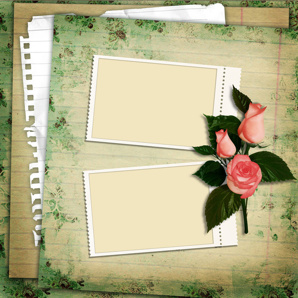 Stamp-frames with roses on vintage background - Foto, Imagen
