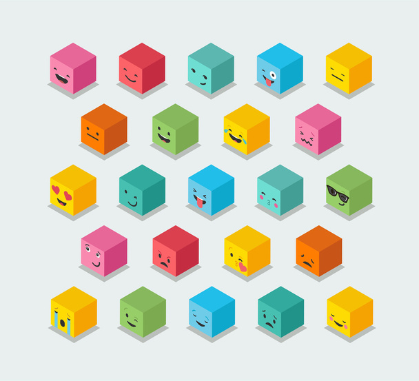 Cubo de emoticonos isométricos, iconos de colores cuadrados
 - Vector, Imagen