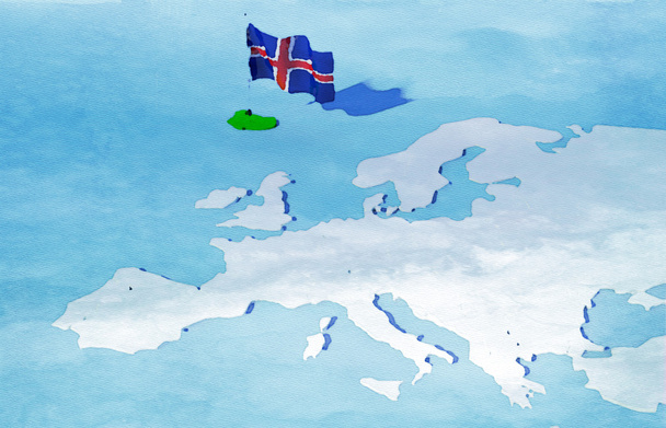 3D карта Европа с флагом Исландия
 - Фото, изображение