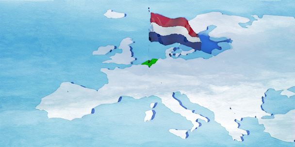 3D карта Европа с флагом Нидерланды
 - Фото, изображение