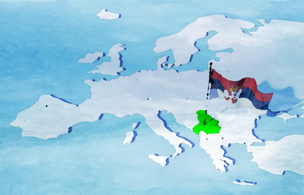 Mappa 3D Europa con bandiera Serbia
 - Foto, immagini