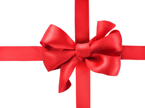 Red satin gift bow. Ribbon. Isolated on white - Foto, Imagen