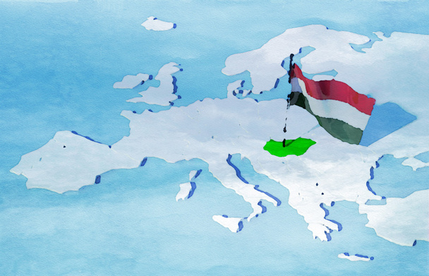 3D χάρτη Ευρώπης με σημαία της Ουγγαρίας - Φωτογραφία, εικόνα
