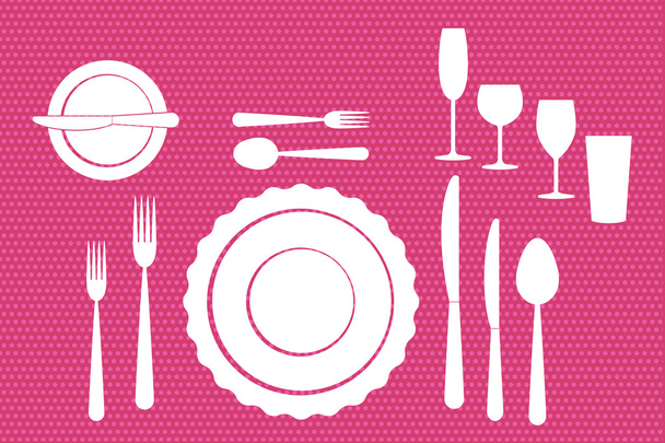 set of tableware on white background - Vector, Image