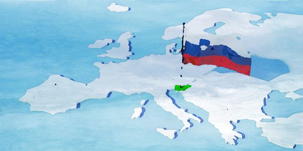 Mapa 3D Europa com bandeira Eslovénia
 - Foto, Imagem
