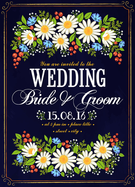 結婚式招待状カード beuty 花の背景。ガーデン パーティーやお茶の誕生日日付の結婚式のためのインスピレーション カード。フリーハンドでの描画  - ベクター画像
