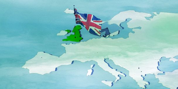 3D χάρτη Ευρώπης με σημαία Ηνωμένου Βασιλείου - Φωτογραφία, εικόνα