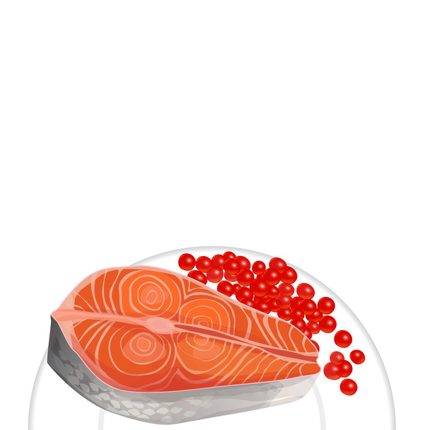 salmon and caviar on a plate, blank space for your text - Vector, Image