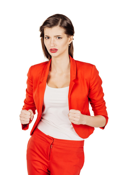 young business woman in red suit  - Foto, afbeelding