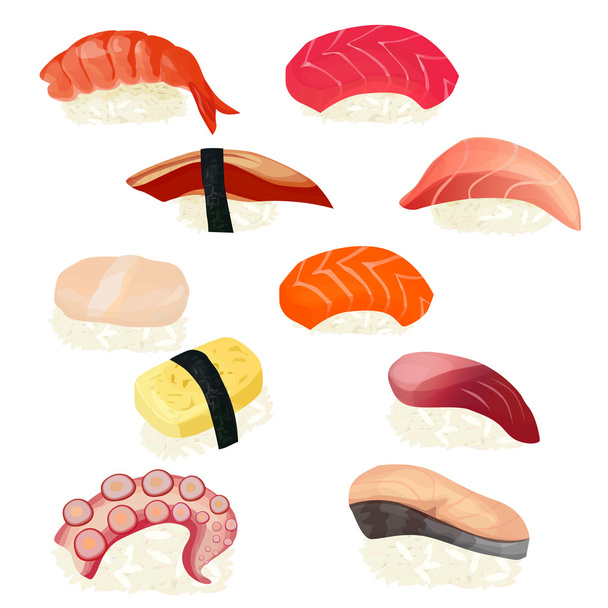 寿司セット、ベクトル図では、白い背景で隔離 - ベクター画像