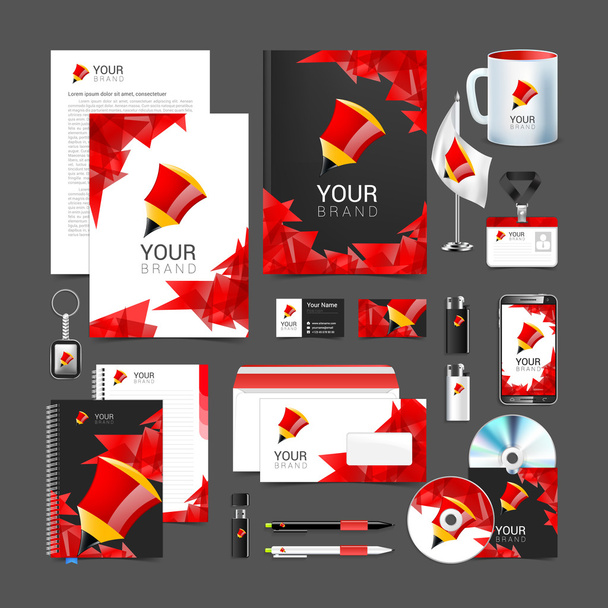 corporate identity template with red elements pencil - Vettoriali, immagini