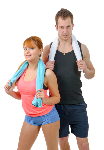 man and woman after fitness exercise  - Фото, изображение