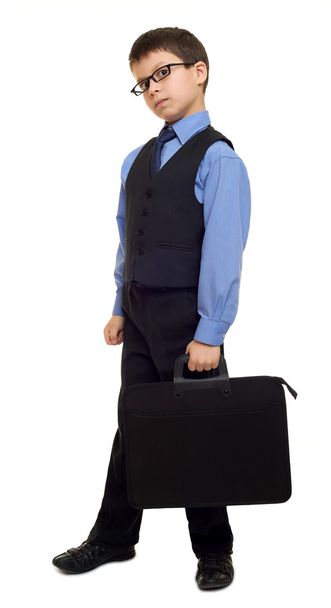 school boy in suit and briefcase on white isolated, education concept - Фото, зображення