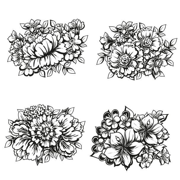 Flower bouquets set - Vector, afbeelding