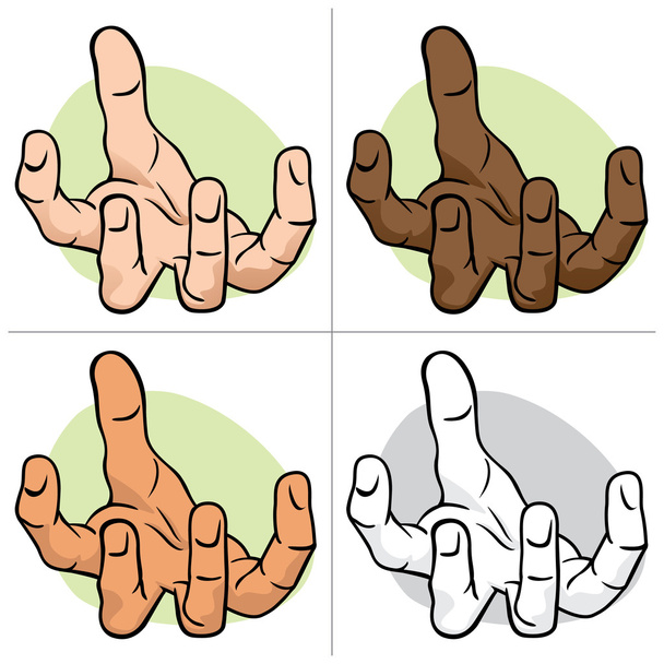 Personagem mão com palma exposta, pedido ou doação, étnica. Ideal para informações e instituições
 - Vetor, Imagem