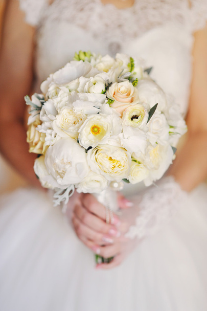 Great , very gentle wedding bouquet in hands of the bride - Фото, зображення