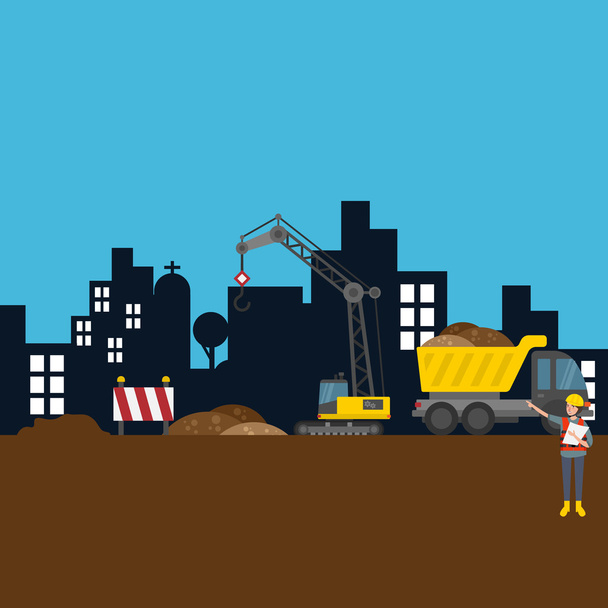 road building city construction site worker vector illustration - Vecteur, image