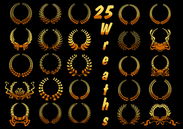 Grinaldas de loureiro dourado com fitas e arcos ícones
 - Vetor, Imagem