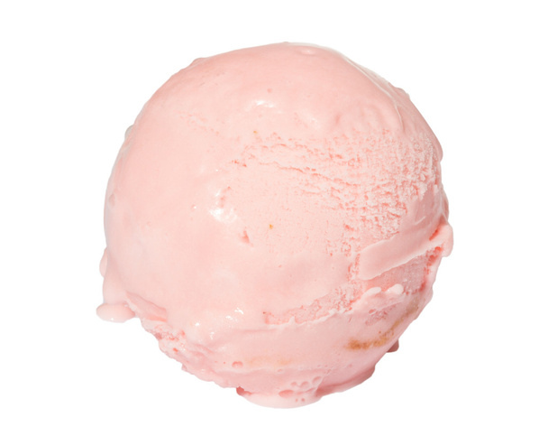 Cucharada de helado de fresa de arriba sobre fondo blanco
 - Foto, Imagen