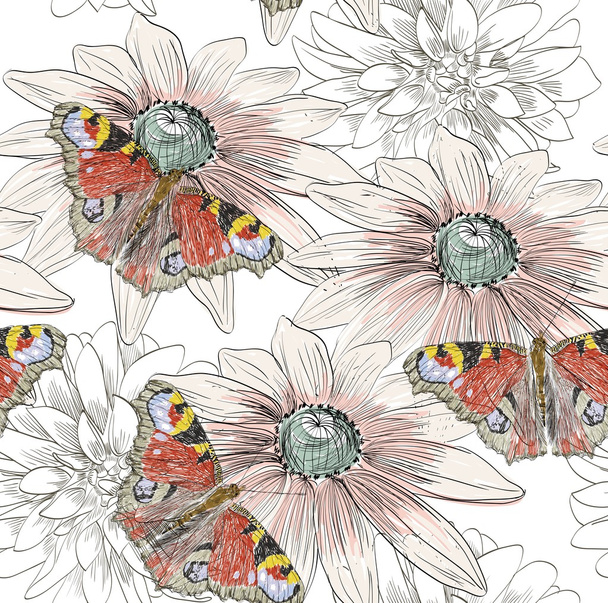 butterfly and flowers - Vector, imagen