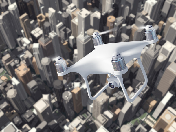 Drone fly the city 3d illustration - Zdjęcie, obraz