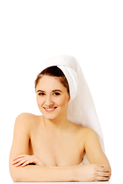 Relaxed woman with towel on head - Foto, imagen