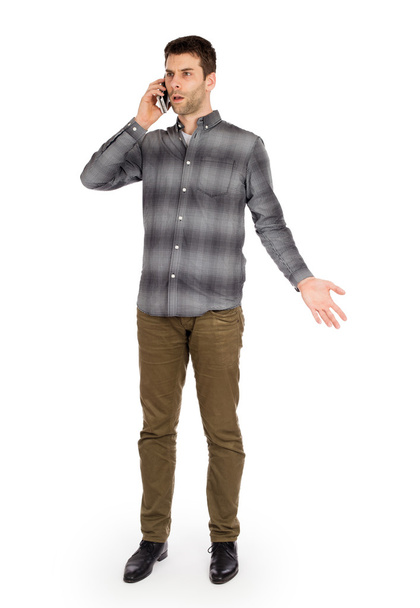 Καυκάσιος ο άνθρωπος στο τηλέφωνο - σύγχυση τηλεφωνικής κλήσης - Φωτογραφία, εικόνα