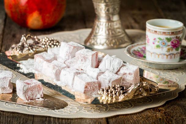 Cup of coffee with turkish delight  - Photo, image