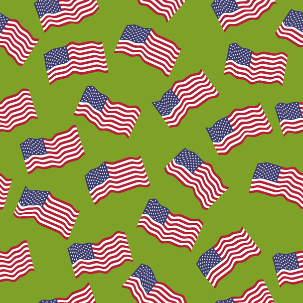 Vector seamless pattern: American flags on a green background. - Vector, Image
