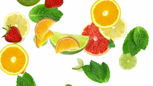 Cóctel de frutas, animación sobre fondo blanco
  - Metraje, vídeo
