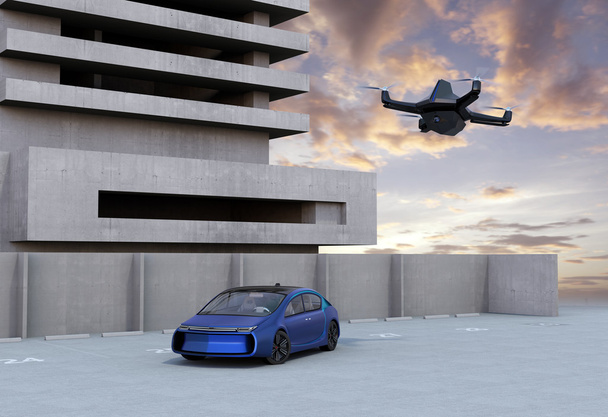 Dron sigiloso volando en el cielo del atardecer
 - Foto, Imagen