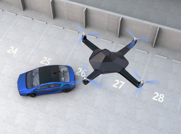 Stealth drone vliegen in de lucht. 3D rendering beeld - Foto, afbeelding