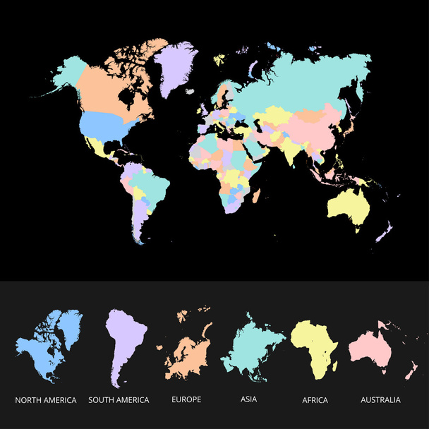 Wereld kaart landen kleurrijke. Vectorillustratie. - Vector, afbeelding
