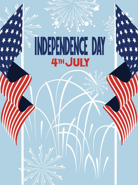 Ilustración vectorial del Día de la Independencia con banderas americanas y fuegos artificiales
 - Vector, imagen