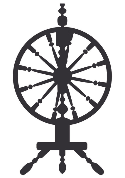 dark silhouette of a vintage spinning wheel - Vector, Image