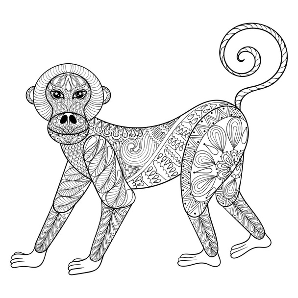 Vector Monkey. Zentangle Monkey illustration, Marmoset print for - Vektör, Görsel