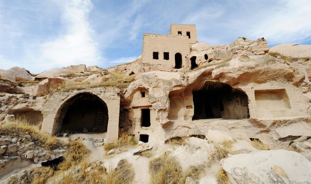 Ruins of ancient city in Turkish Cappadocia. Goreme national par - Photo, Image