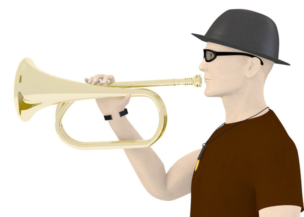3d render of artifical male with trumpet - Photo, Image