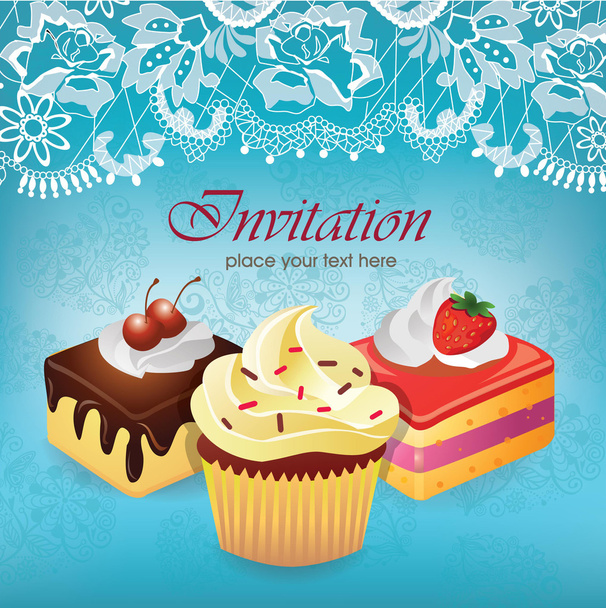 Vintage card with cupcake & cake - Vector, afbeelding