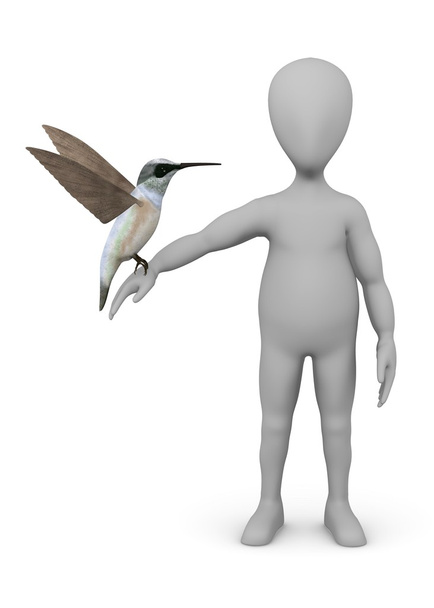 3D καθιστούν χαρακτήρα κινουμένων σχεδίων με colibri - Φωτογραφία, εικόνα