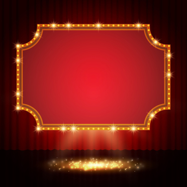 Leuchtendes Retro-Casino-Banner auf dem Bühnenvorhang - Vektor, Bild