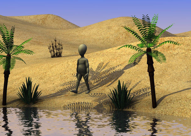 3D render van stripfiguur op zand woestijn - Foto, afbeelding