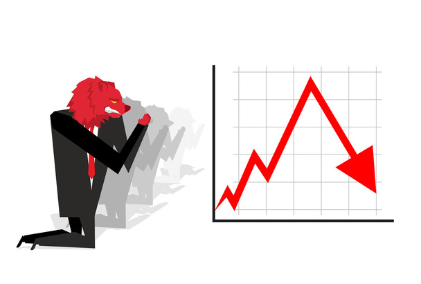 L'Orso Rosso prega per la caduta del tasso di cambio. Freccia rossa in basso. Wor
 - Vettoriali, immagini