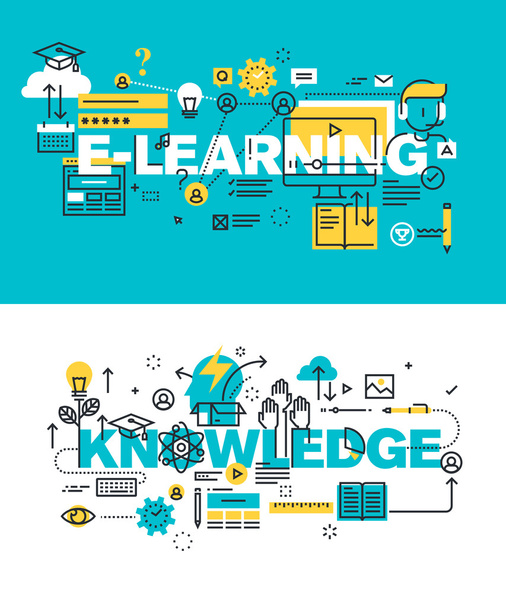 Satz moderner Vektor-Illustrationskonzepte für Wörter E-Learning und Wissen - Vektor, Bild