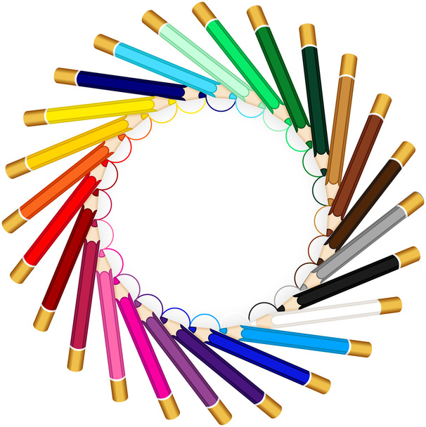 Круглая рамка из цветных карандашей
 - Вектор,изображение