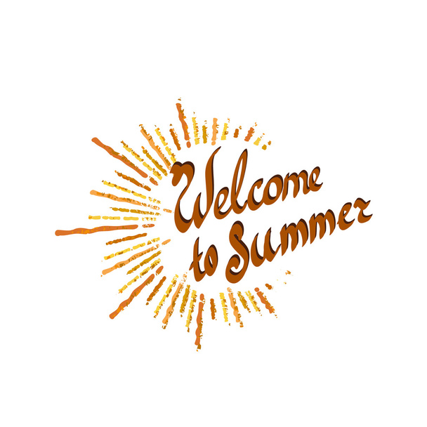 logo with Welcome to summer text with sunshine - Vettoriali, immagini