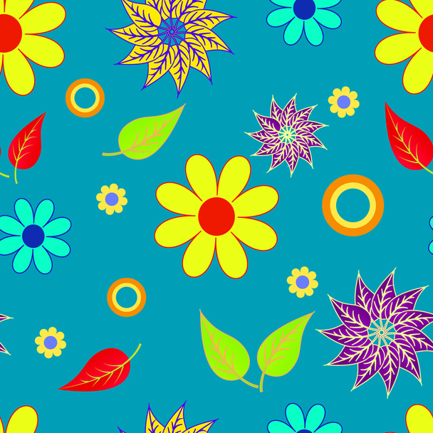 Seamless bright background from flowers and leaf - Вектор,изображение