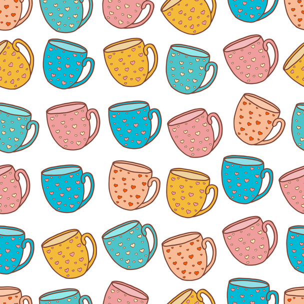 Seamless pattern of tea and coffee cups. - Wektor, obraz