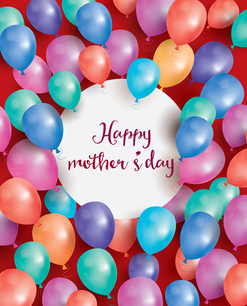 Happy Mothers Day Card with white circle and flying balloon. - Διάνυσμα, εικόνα